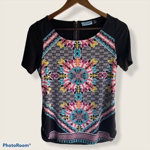 Cynthia Rowley Short Sleeve Blouse Tee Zipper Back